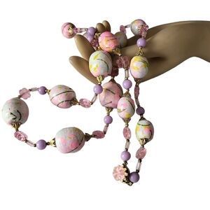 Vintage Signed Alice Caviness Pastel Hand Painted Glass Bead Necklace
